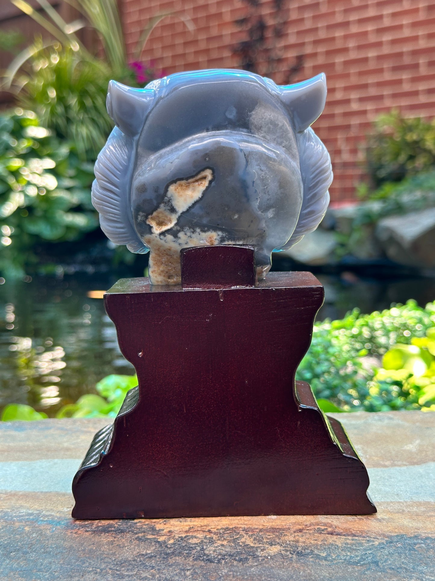 Blue Agate Lion Head on Stand