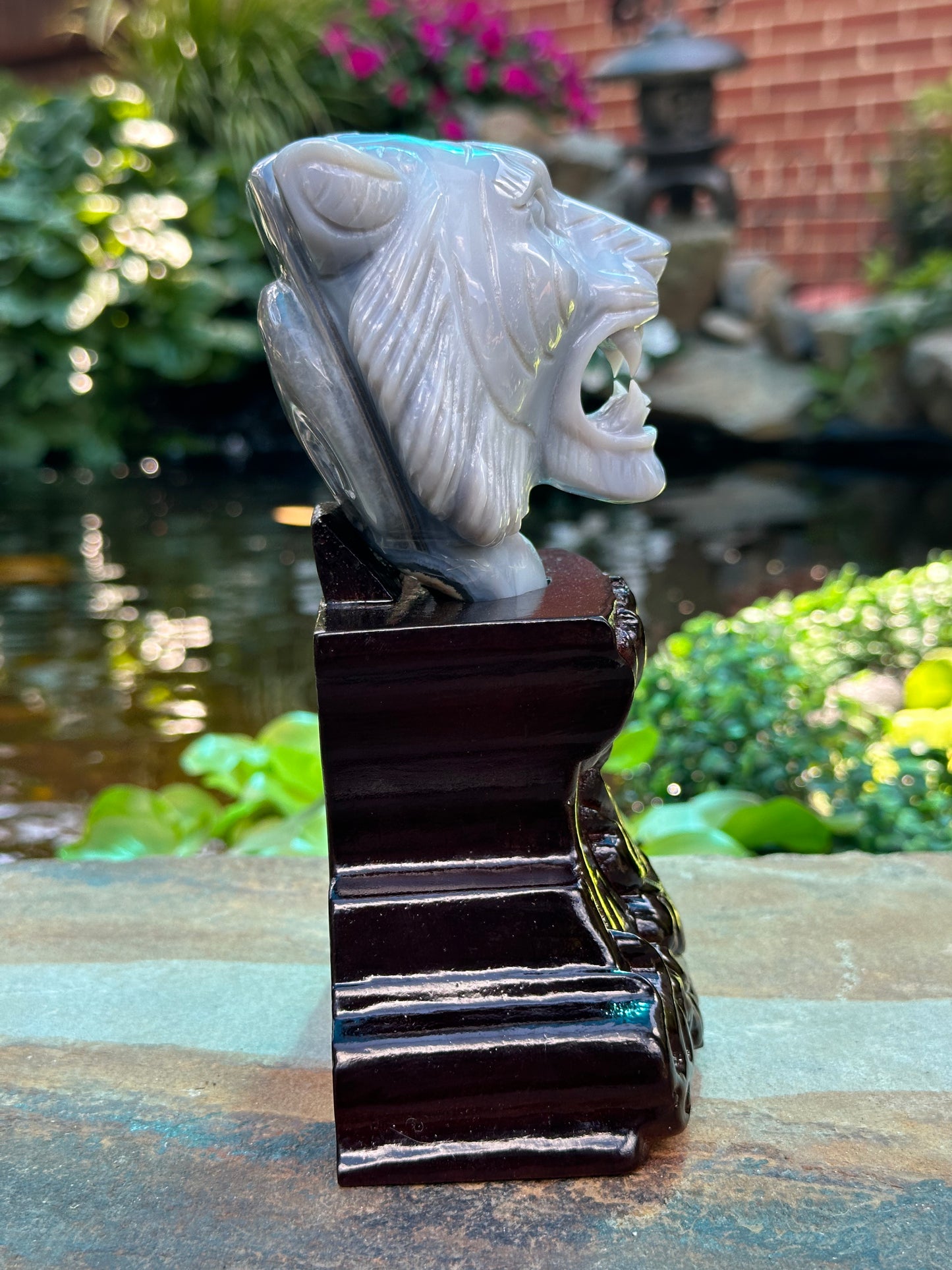 Blue Agate Lion Head on Stand