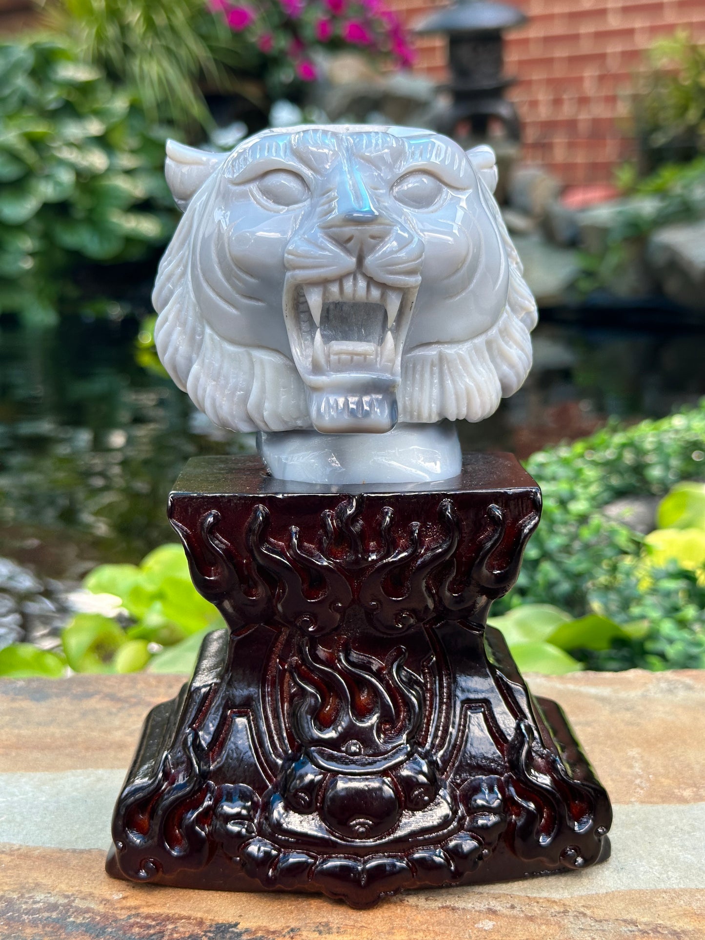 Blue Agate Lion Head on Stand