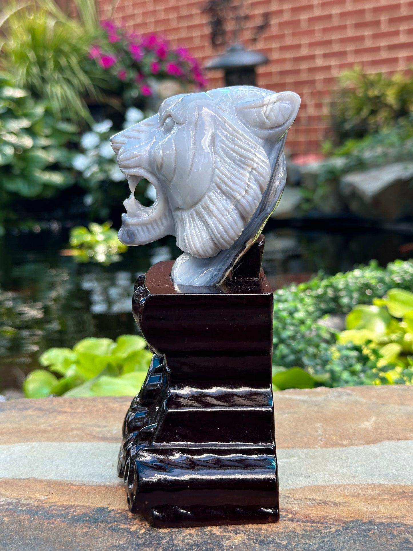 Blue Agate Lion Head on Stand