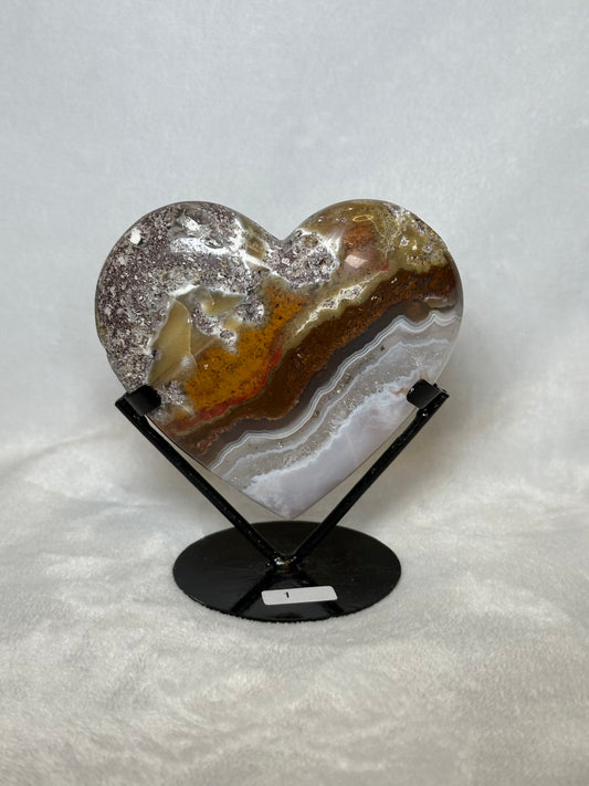 Scenic Moss Agate Heart w/ Stand "B"