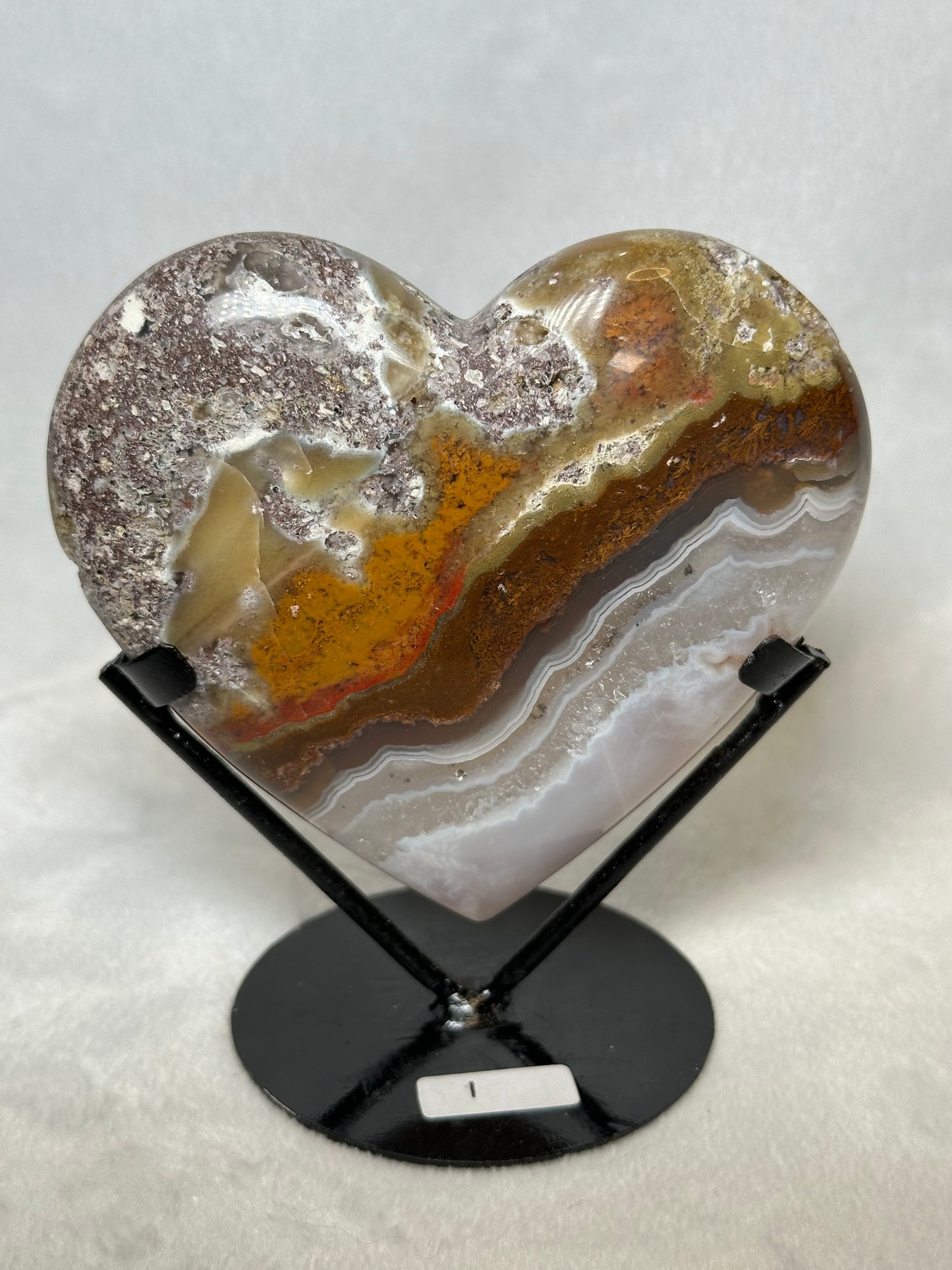 Scenic Moss Agate Heart w/ Stand "B"