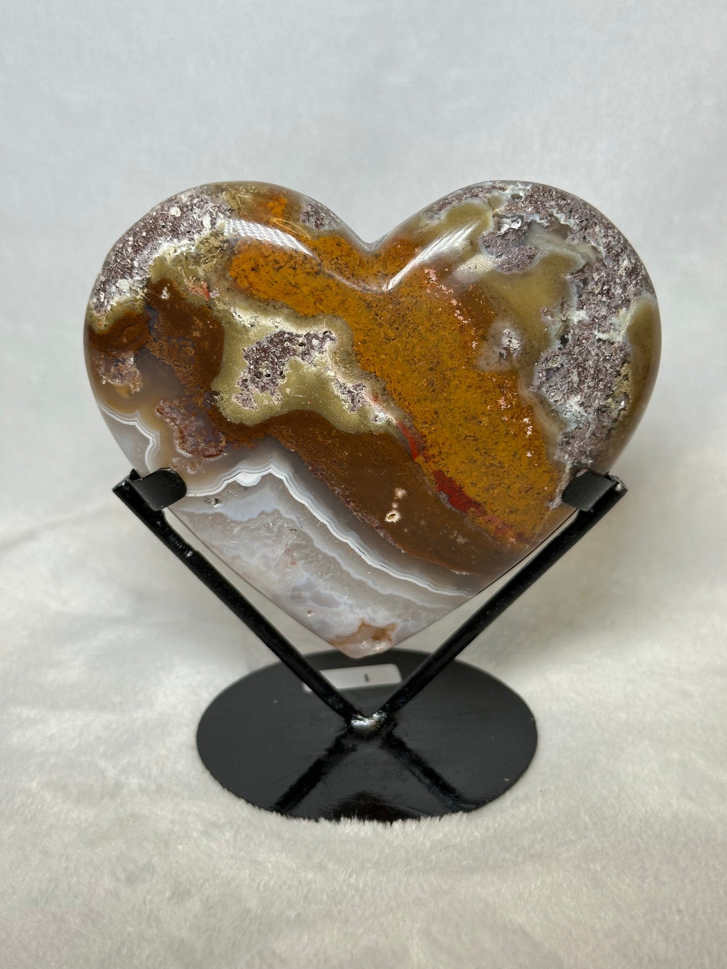 Scenic Moss Agate Heart w/ Stand "B"